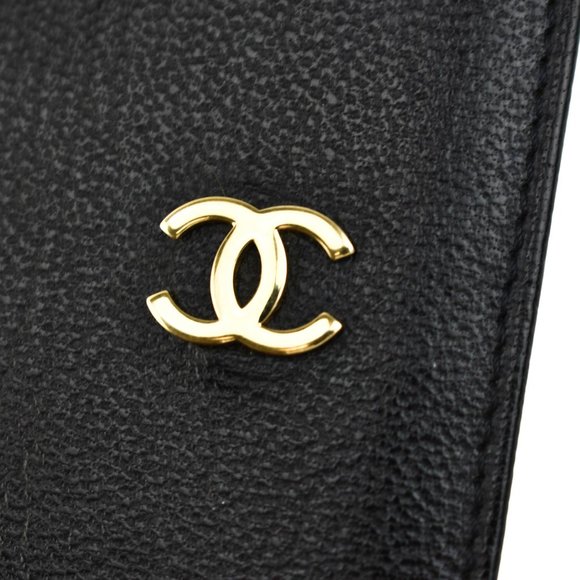 CHANEL: Black, Leather & Gold "CC" Logo Card Wallet (ol) - Picture 2 of 10
